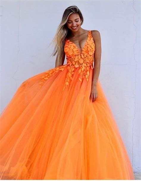 Jovani 02840 Orange Tulle V Neck Prom Ballgown In 2021 Orange Prom