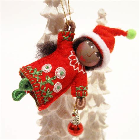 Christmas Elf Ornament Girl Handmade Hand By Twolefthands On Etsy