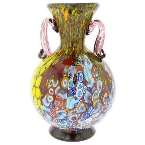 Murano Glass Vases Murano Millefiori Art Glass Vase With Handles Amethyst