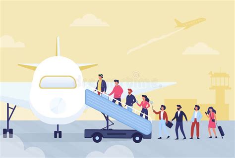 Boarding In Airplane Concept People Waiting In Line Stock Vector