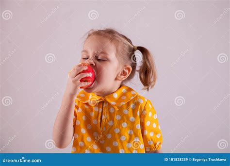 Girl Eat Apple Isolated On White Stock Image Image Of Green