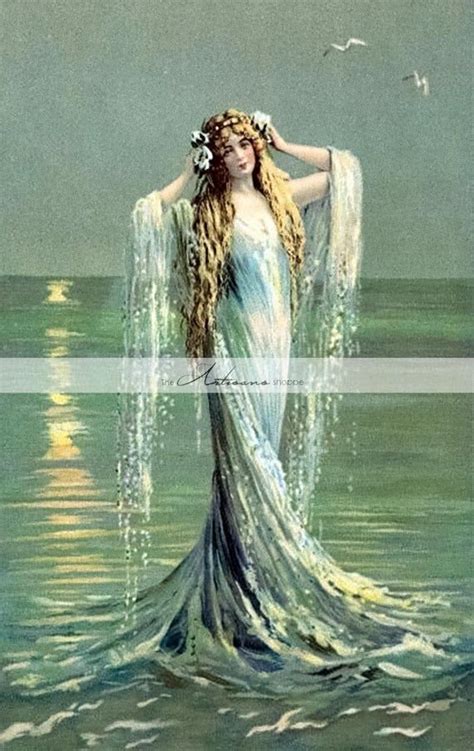 Blue Siren Mermaid Antique Sea Vintage Postcard Art Image Etsy