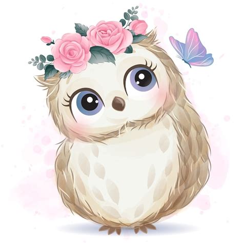 Cute Owl Clipart With Watercolor Illustration Etsy