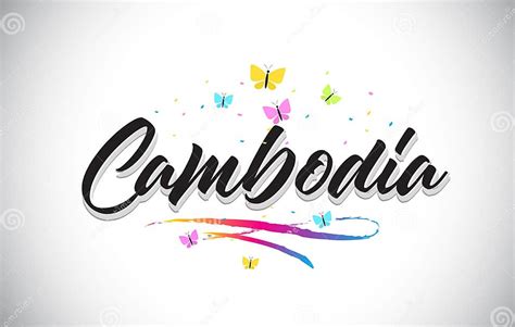 Cambodia Handwritten Vector Word Text With Butterflies And Colorful