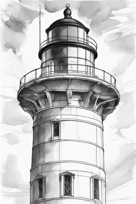 35 Lighthouses In Grayscale Coloring Pages For Adults Instant Download