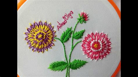 Dahlia Flower Embroidery Double Color Lazy Daisy Stitch Dalias