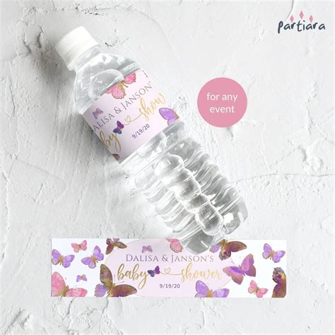 Editable Girl Baby Shower Water Bottle Labels Butterfly Theme Etsy