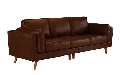 Classic Mid Century Sofa Modern Tufted Real Leather 3 Seater Couch