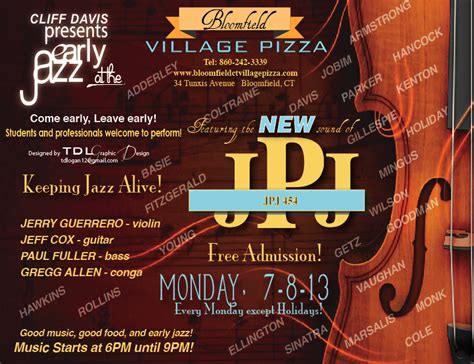 Cliff Davis Presents Early Jazz Monday July 8 2013 Featuring Jpj 454