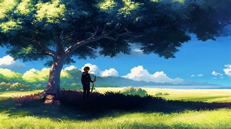 1920x1080 Anime Scenery Boy Under Tree Anime Scenery Wallpapers Desktop Background