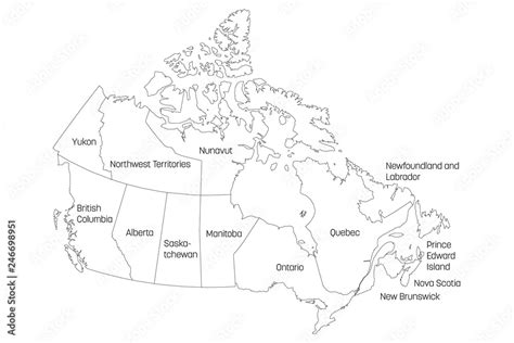 Map of Canada divided into 10 provinces and 3 territories