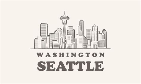 Premium Vector Seattle Skyline Washington Drawn Sketch Big City