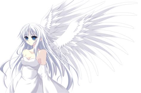 Angel Blue Eyes White Hair Wings Anime