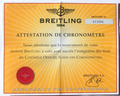 Breitling Certificat De Chronometre Certificat Chronometer 611416 I228
