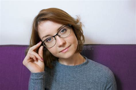 Psychologist In Glasses Sits And Shows A Thumbs Up Stock Image Image