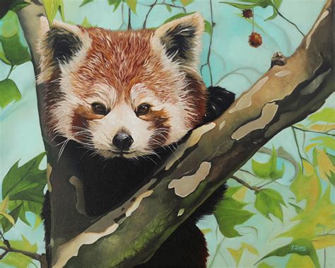 Online Art Auction Original Artwork Oil Painting Red Panda On Stretch