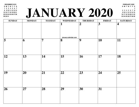 Free January Calendar 2020 Printable Template Blank In Pdf Word Excel 4