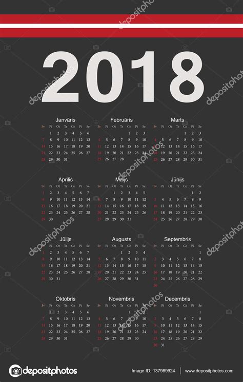 Latvian Black 2018 Year Vector Calendar Stock Vector Image By ©julvil11