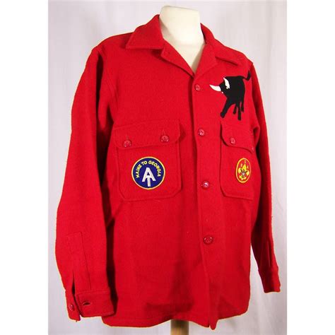 Mens Red Wool Vintage Boy Scouts Of America Jacket With Badges In Size