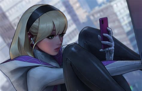 1400x900 Spider Gwen Using Phone 1400x900 Resolution Hd 4k Wallpapers