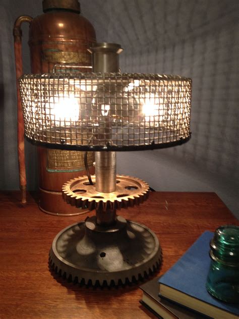 Steampunk Table Lamp Repurposed From Reclaimed Industrial Scrap And Gears Steampunk Table Lamp