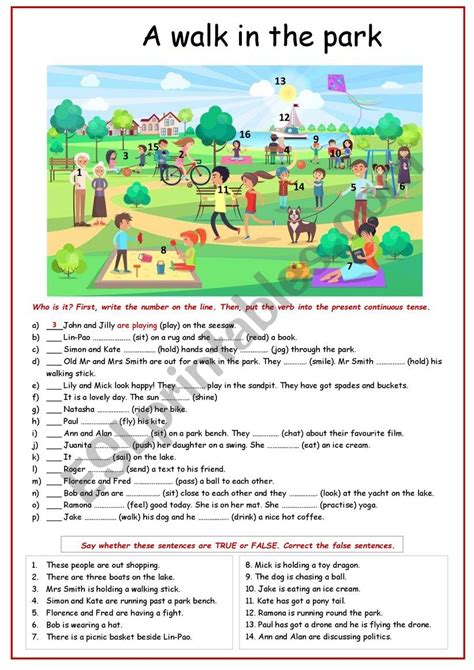 A Walk In The Park Esl Worksheet By Cunliffe