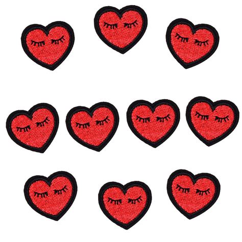 10pcs squint heart shaped patches for clothes iron on applique embroidered patches diy labels