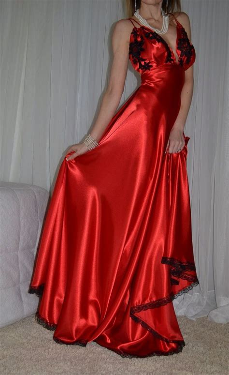 Red Satin Nightgown Satin Dress Long Night Gown Satin Dresses