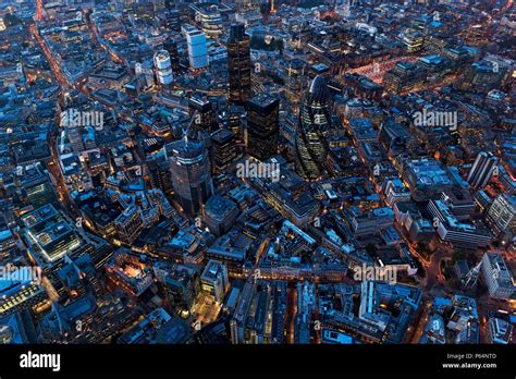 Aerial View Of City Of London At Night Uk Stock Photo Alamy