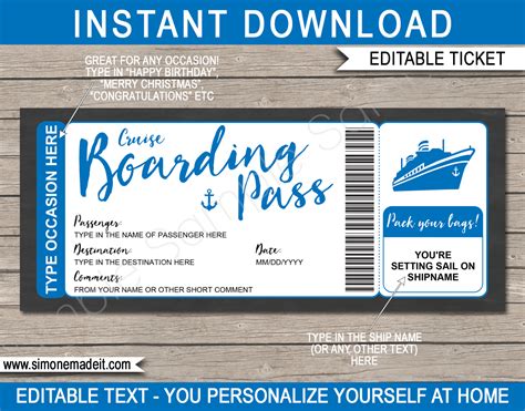 Free Editable Printable For Surprise Cruise Boarding Pass Template