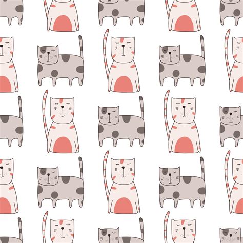 Seamless Pattern Cute Funny Cats Endless Background For Printing Hand