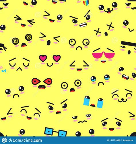 Kawaii Emoticon Vector Cartoon Emotion Character With Face Expression