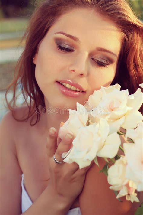 Beautiful Young Woman Sensual Look In The Garden In Summer Vintage