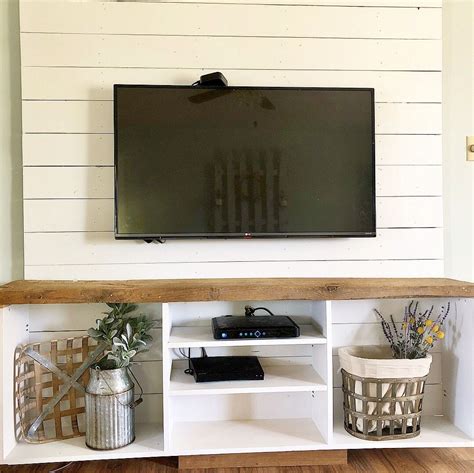 Farmhouse Tv Stand Shiplap Reclaimed Wood Accent Walls In Living Room