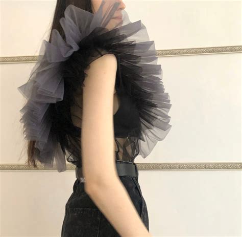 V Neck Tulle Top Ruffle Sleeves Blouse Several Layers Tulle Etsy