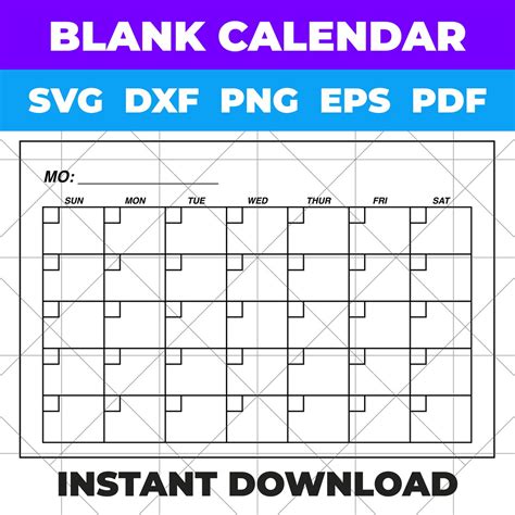 Blank Calendar Svg Svg Dxf Png Eps Pdf Formats Cricut Etsy Hong Kong