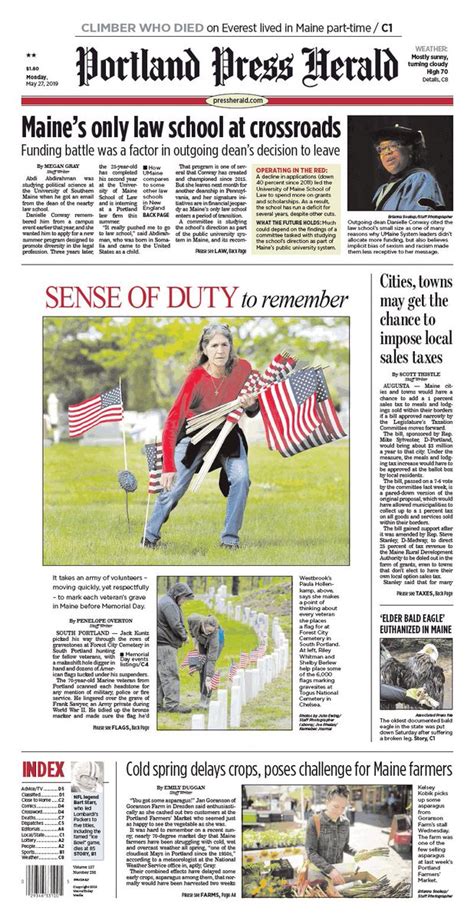 Todays Portland Press Herald Front Page Monday May 27 2019 Scoopnest