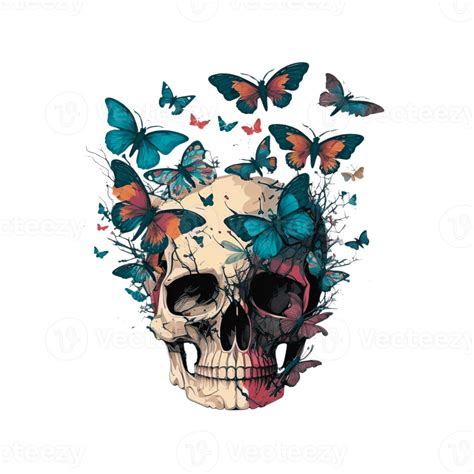 Human Skull With Butterflies Png Illustration Transparent 22599231 Png