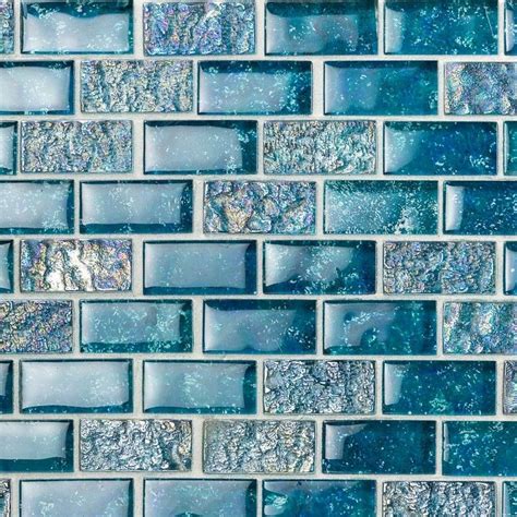 Laguna Iridescent Aquamarine 1x2 Brick Polished Glass Mosaic Tile