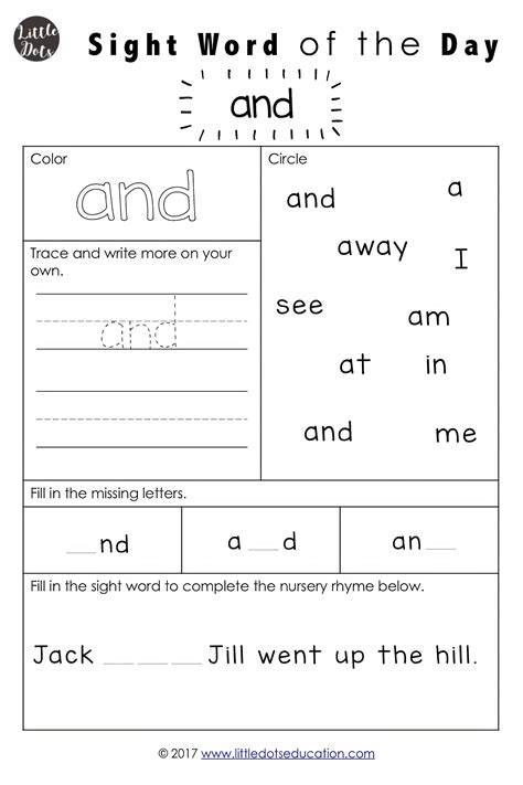 Free Printable Worksheets For Kindergarten Sight Words