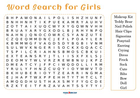 Printable Word Search For Girls