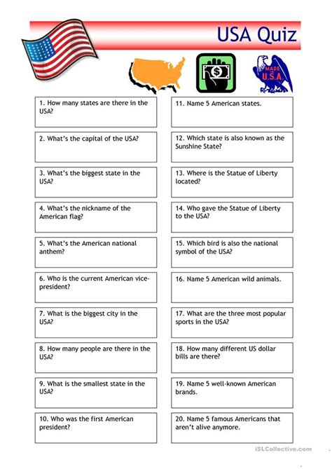 Quiz Usa Trivia Worksheet Free Esl Printable