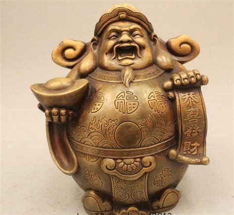 8 Chinese Folk Feng Shui Copper Seat Mammon Money Wealth God Statue