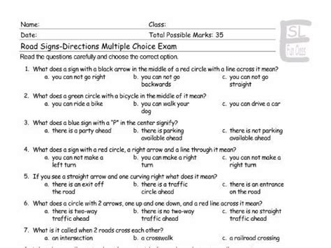 Road Signs Directions Multiple Choice Exam Teaching Resources
