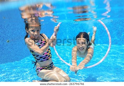 Happy Children Swim Pool Underwater Girls Stock Photo 263796746