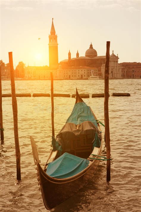 Sunset View Of Venice With Gondola Stock Image Image Of Romantic