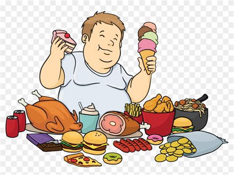 A Fat Cartoon Man Feasting On Junk Food Eating Too Much Clipart Hd