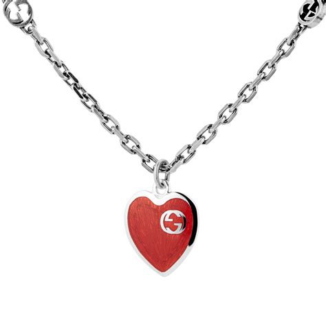 Gucci Exclusive Gucci Heart Aged Finish Sterling Silver And Red Enamel