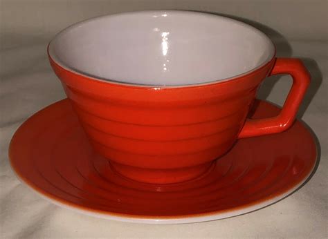 Hazel Atlas Moderntone Platonite Primary Orange Red W White Cup