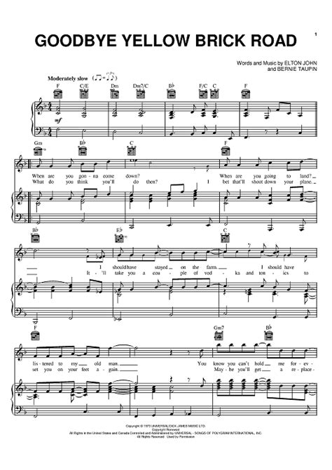 Goodbye Yellow Brick Road Sheet Music By Elton John For Pianovocal